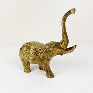 Vintage Solid Brass Elephant Figure Heavy Textured Tusks Home Decor